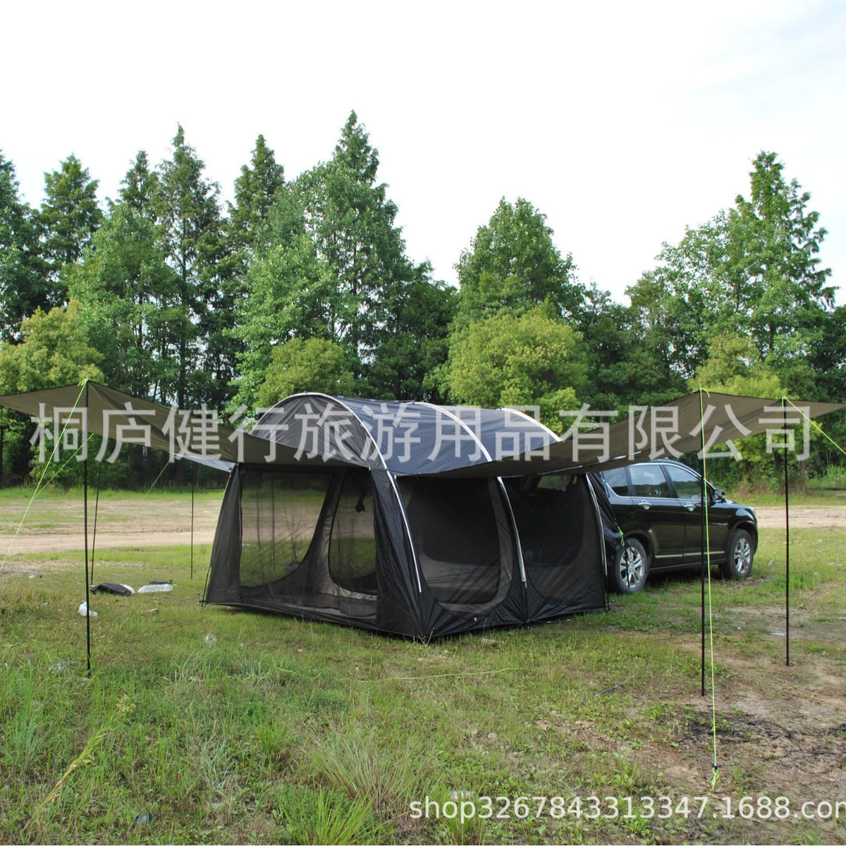 Upgraded 2-Room SUV Tailgate Tent with Mesh Windows and Extended Awning