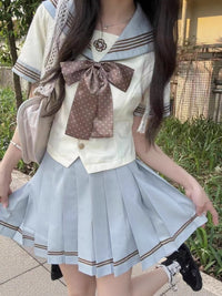 Japanese JK Sailor Uniform Set with Pleated Skirt and White Shirt