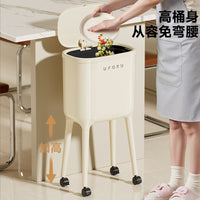Tall Kitchen Living Room Trash Can with Lid and Wheels, Large Capacity, No Bending Required
