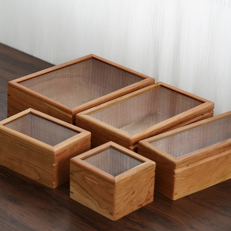 Solid Wood Display Box with Glass Lid for Collectibles and Office Organization