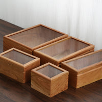 Solid Wood Display Box with Glass Lid for Collectibles and Office Organization