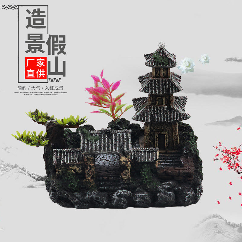 Aquarium Pagoda Tower Ornament Fish Tank Landscape Decoration Resin Craft