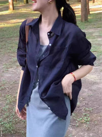 Women's Ice Silk Sun Protection Shirt Thin Loose Casual Linen Blouse