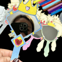 Kids Wooden DIY Painting Mirror Kit, Cartoon Crown Mirror Coloring Set