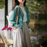 Women's Lightweight Breathable Ice Silk Knit Cardigan Sun Protection Air Conditioning Shirt