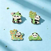 Dragon Boat Festival Panda Cartoon Metal Brooch Pin for Backpacks and Clothing
