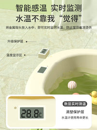 Foldable Baby Bathtub with Temperature Sensor and Sunflower Shower Head, Large Capacity Infant Swimming Tub for 0-4 Years Old
