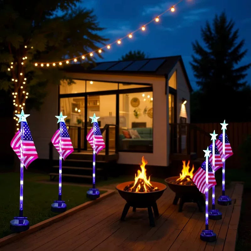 Solar American Flag Lawn Light for Independence Day Decoration, Outdoor LED Solar Powered Garden Stake Lamp