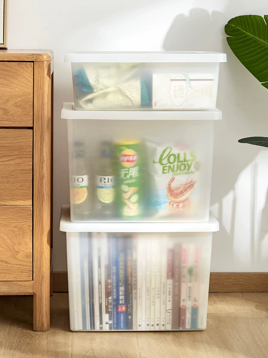 Yangyangyu Stackable Plastic Storage Bins with Lids for Clothes, Books, and Household Items