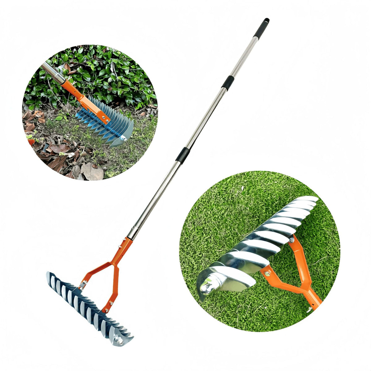 Multifunctional Garden Rake with Adjustable Stainless Steel Handle for Soil and Thatch