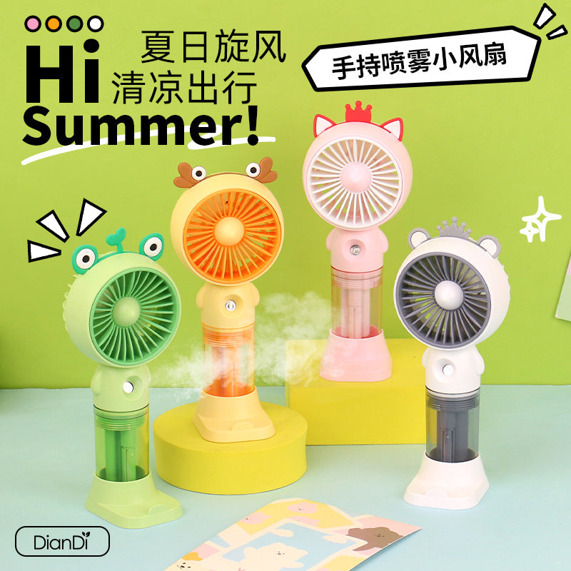 Cartoon Handheld Spray Fan with Phone Holder, USB Rechargeable Mini Misting Fan for Summer