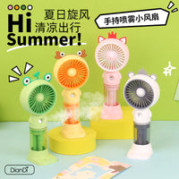 Cartoon Handheld Spray Fan with Phone Holder, USB Rechargeable Mini Misting Fan for Summer