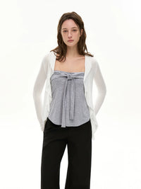 HEYABC Ruffle Cardigan and Bandeau Top Set for Women, Long Sleeve, Cool Touch, Versatile
