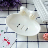 Wall-Mounted Soap Dish, Punch-Free, Oval Design, Suction Cup/Adhesive Soap Holder for Bathroom
