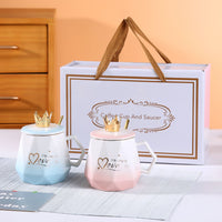 Ceramic Couple Coffee Mug Gift Set with Heart Design, 400ml
