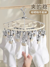 Multifunctional Clothes Drying Rack with Clips for Socks Underwear Baby Clothes, Non-slip Balcony Hanger