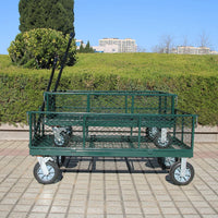 Heavy-Duty Platform Cart with Silent Swivel Casters and Brake, Mesh Sides for Cargo Transport