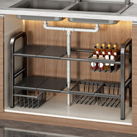Retractable Under-Sink Kitchen Organizer Rack with Adjustable Shelves