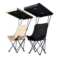 Portable Folding Moon Chair with Canopy and Solar Fan for Outdoor Camping Fishing Beach
