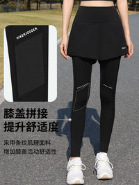 Women's Faux Two-Piece Running Leggings with Compression for Pilates Yoga and Outdoor Workouts
