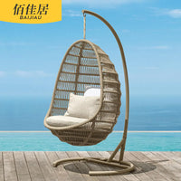 Outdoor Indoor Rattan Woven Egg Chair Swing with Stand for Balcony Garden Patio
