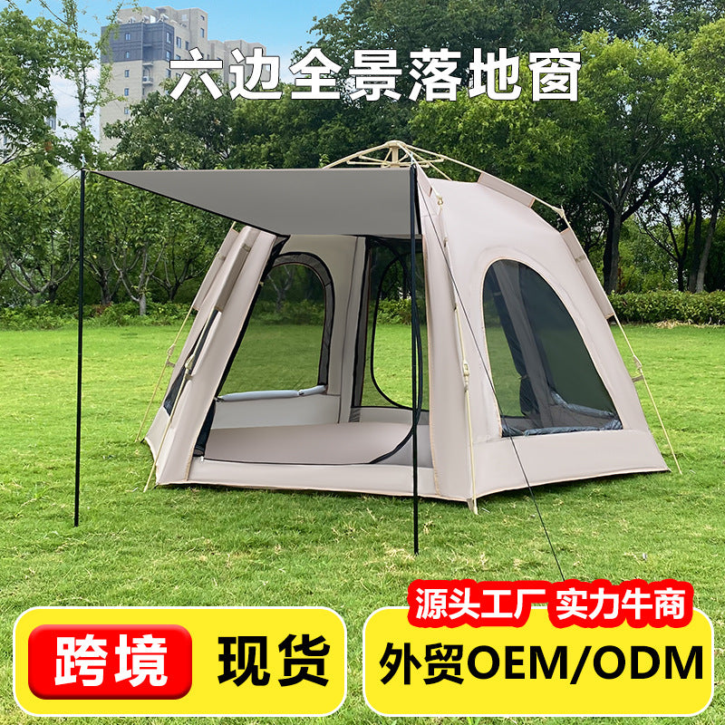 Automatic Pop-Up Hexagonal Camping Tent for 5-8 People, Waterproof and Sun-Protected