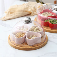 Creative Ceramic Heart-Shaped Divided Snack Plate with Lid for Home Living Room Afternoon Tea