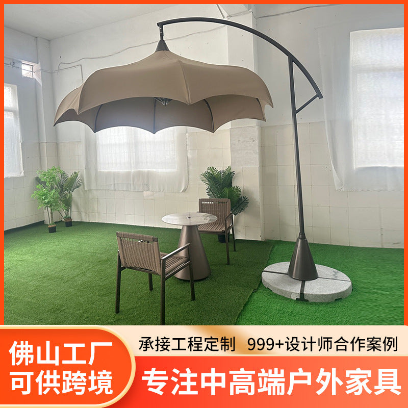 Outdoor Patio Umbrella with Arc-shaped Watermelon Top for Cafe and Sales Office
