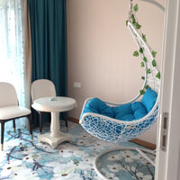 Woven Rattan Hanging Basket Chair with Stand for Indoor/Outdoor Use