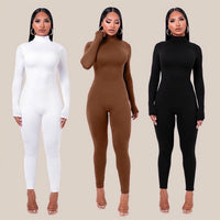 Women's Fleece-Lined Long Sleeve Jumpsuit High Waist Slim Fit Yoga Bodysuit