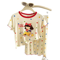 Modal Kids Pajama Set Short Sleeve T-Shirt & Capri Pants Cartoon Sleepwear for Girls