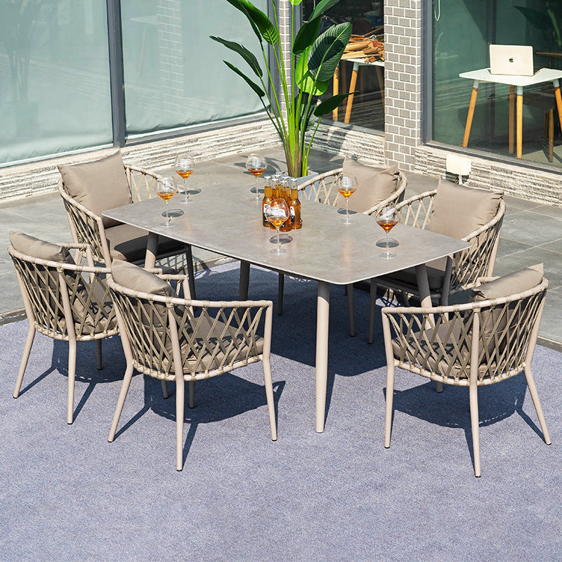 Outdoor Wicker Dining Set with Stone Slab Table, Balcony Patio Furniture