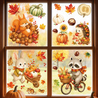 Autumn Harvest Static Cling Window Decals with Cute Animals for Thanksgiving Decor
