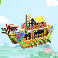 DIY 3D Dragon Boat Puzzle Model Kit with LED Light, Paper Craft for Festivals and Play