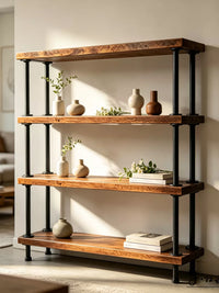 Industrial Style Solid Wood & Metal Bookshelf Storage Rack