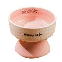 Hand-Painted Ceramic Pet Bowl for Cats and Small Dogs, Elevated Anti-Vomiting Food and Water Dish