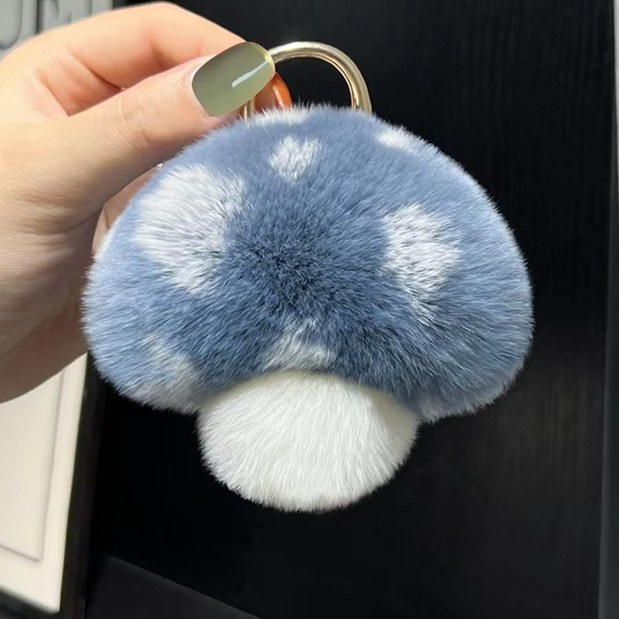 Cute Rex Rabbit Fur Mushroom Car Keychain Pendant Bag Charm Gift