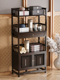 New Chinese Style Tea Cabinet Side Table with Storage Shelves and Drawers