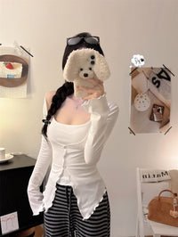 Sweet Ruffle Trim Long Sleeve Cardigan and Padded Camisole Set