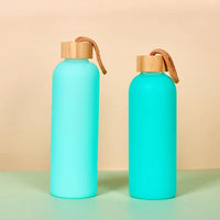 750ml Large Capacity Glass Water Bottle with Bamboo Lid and Carrying Strap, Portable Candy Color Sports Bottle for Students