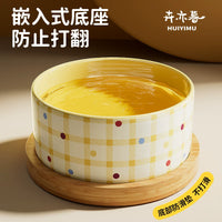 Ceramic Pet Bowl with Wooden Stand for Cats and Small Dogs, Anti-Tip Food and Water Dish
