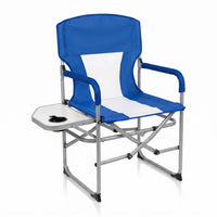 Portable Folding Director's Chair with Side Table, Armrest, and Cup Holder for Camping, Fishing, and Outdoor Activities