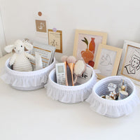 Hand-Woven Cotton Rope Storage Basket for Desktop Organization, Cosmetics, and Home Decor