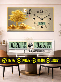 Modern Perpetual Calendar Wall Clock with Decorative Painting for Living Room Dining Room, Silent Quartz Movement