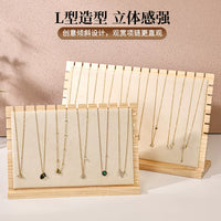 Large L-Shaped Necklace Display Stand with Stable Wooden Base for Jewelry & Bracelets