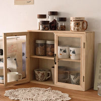 Solid Wood Retro Blind Box Display Cabinet with Double Doors and Multi-layer Storage for Cosmetics and Desktop Organization