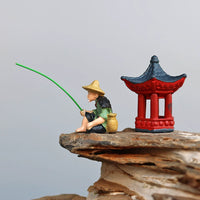 Miniature Fishing Old Man Figurine for Micro Landscape Decor
