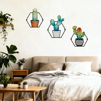 Iron Art Cactus Silhouette Wall Decor Set for Living Room & Bedroom