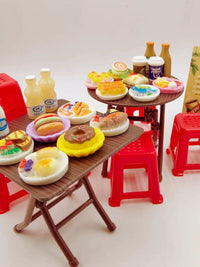 Miniature Dollhouse Dining Table and Chair Set, Foldable Simulation Food Play Model