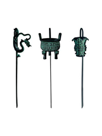Xi'an Cultural Bronze Ware Bookmark Set - He Zun, Gilt Bronze Dragon, Lai Ding